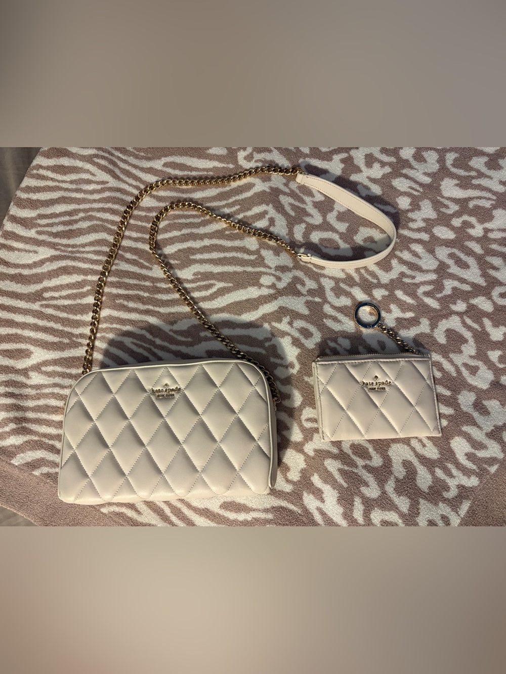 NEW kate spade cream quilted shoulder bag AND matching wallet with gold chain